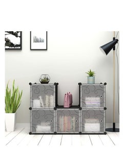CityRiya-Long Cube Storage with Doors, 6-Cube Storage Organizer, Plastic Closet Cabinet, Modular Book Shelving Units, Storage Shelf,Ideal for Bedroom, Living Room, Office, 36.6" L x 12.4" W x 36.6" H Black  - Image 4