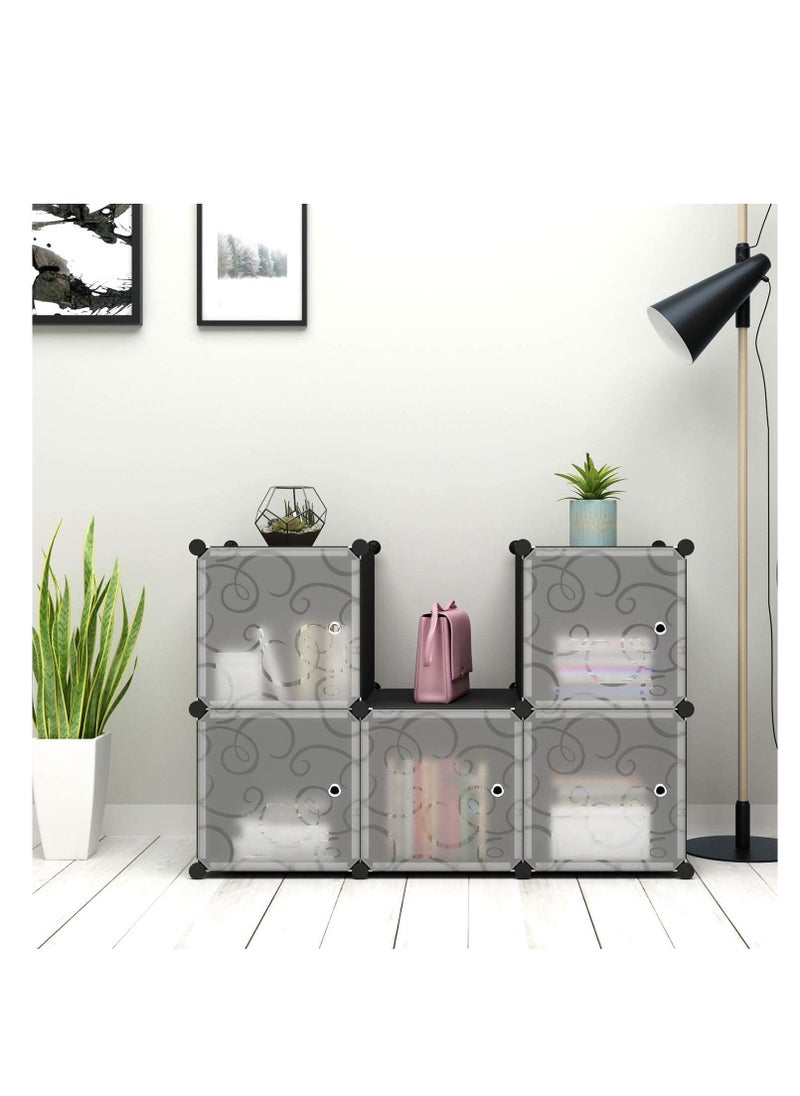 CityRiya-Long Cube Storage with Doors, 6-Cube Storage Organizer, Plastic Closet Cabinet, Modular Book Shelving Units, Storage Shelf,Ideal for Bedroom, Living Room, Office, 36.6" L x 12.4" W x 36.6" H Black  - Image 4