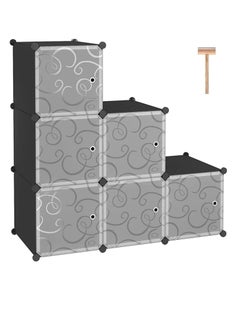 CityRiya-Long Cube Storage with Doors, 6-Cube Storage Organizer, Plastic Closet Cabinet, Modular Book Shelving Units, Storage Shelf,Ideal for Bedroom, Living Room, Office, 36.6" L x 12.4" W x 36.6" H Black  - Image 1