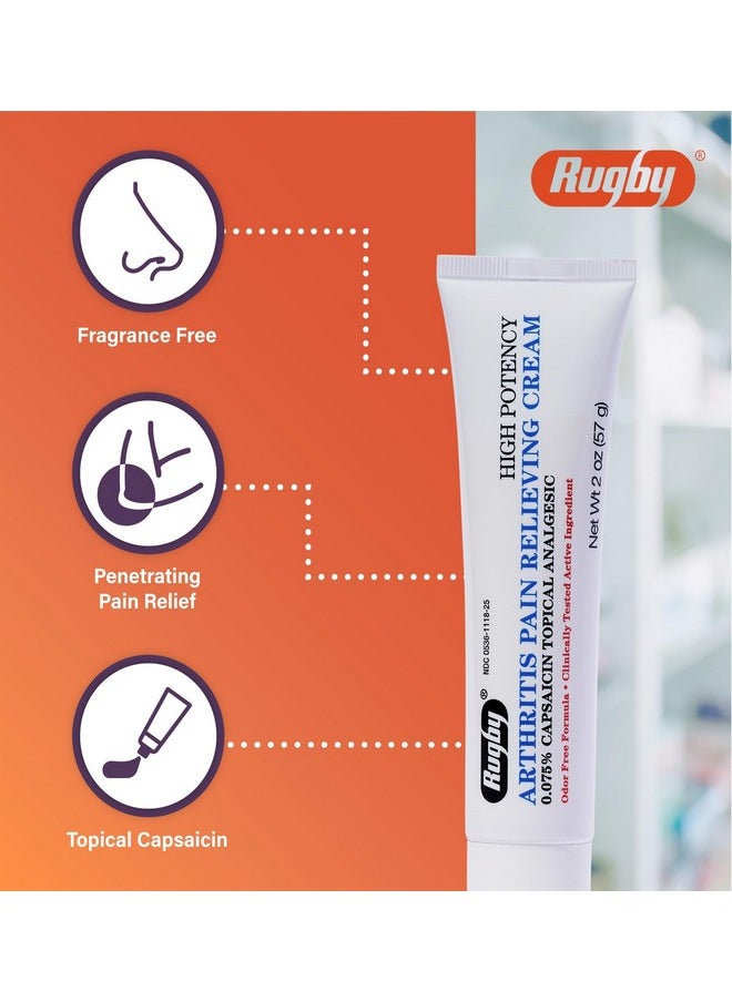 RUGBY LABORATORIES - Rugby High Potency Capsaicin 0.075% Cream - Pain Relief Cream For Arthritis - 2 Oz (57G) - Image 1