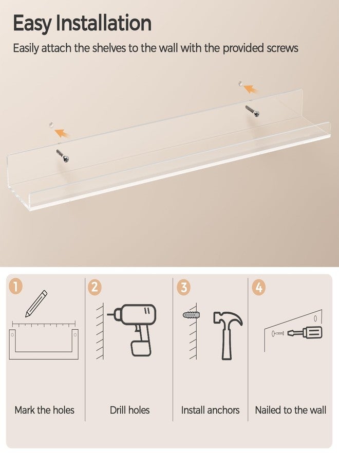 Famyards 36 Inches Clear Acrylic Floating Shelves Wall, Bookshelf for Kids, Nursery Book Shelves, Magazine Rack, Picture Ledge Shelf for Photo Frames Vinyl Records, Pack of 4 - Image 3