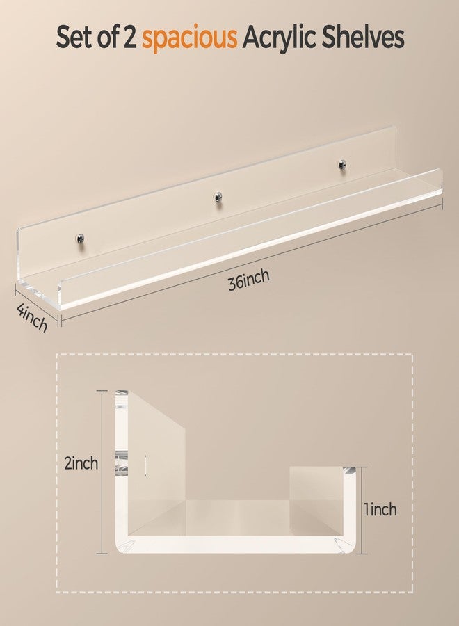 Famyards 36 Inches Clear Acrylic Floating Shelves Wall, Bookshelf for Kids, Nursery Book Shelves, Magazine Rack, Picture Ledge Shelf for Photo Frames Vinyl Records, Pack of 4 - Image 2