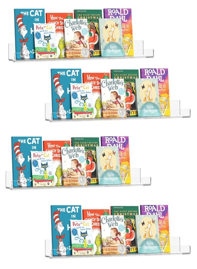 Famyards 36 Inches Clear Acrylic Floating Shelves Wall, Bookshelf for Kids, Nursery Book Shelves, Magazine Rack, Picture Ledge Shelf for Photo Frames Vinyl Records, Pack of 4 - Image 1