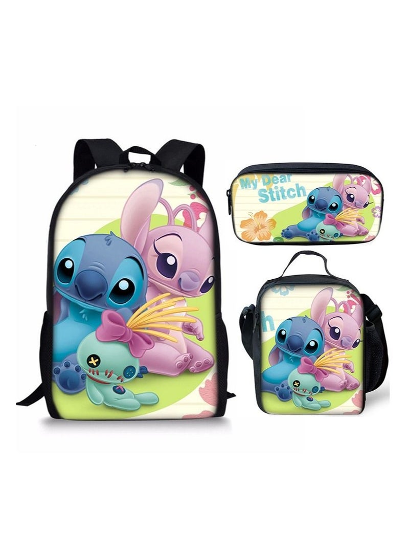 Y&D 3 Piece Stitch 3D Print Insulated Lunch Backpack Set Multicolour - Image 1