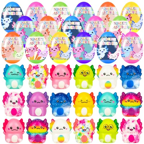 Cherislpy 24 Pack Prefilled Easter Eggs with Slow Squishy Toys Axolotl Toy Easter Eggs Filled for Kids Boys Girls Easter Basket Stuffers Party Favors Easter Egg Fillers Hunt - Image 1