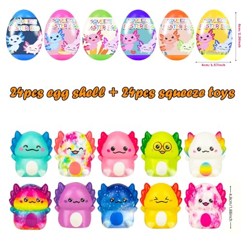 Cherislpy 24 Pack Prefilled Easter Eggs with Slow Squishy Toys Axolotl Toy Easter Eggs Filled for Kids Boys Girls Easter Basket Stuffers Party Favors Easter Egg Fillers Hunt - Image 5