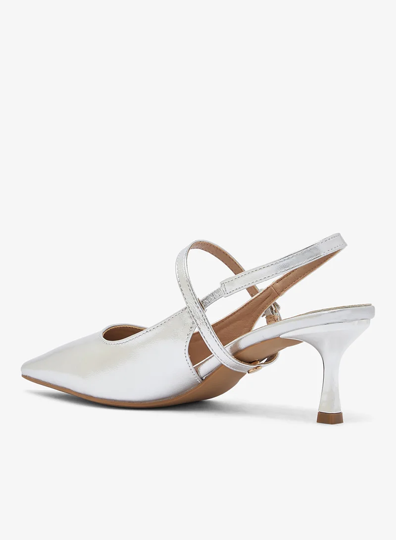 ELLA Silver Metallic Silver Sling Back Kitten Heel Pumps for Women | Best Price UAE