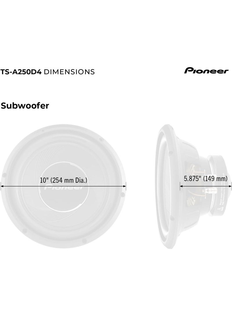 بايونير Pioneer TS-A250D4 – مضخم صوت (Subwoofer) للسيارات مقاس 10 بوصات بملف صوتي مزدوج – قدرة قصوى 1300 واط / قدرة مستمرة (RMS) 400 واط - Image 2