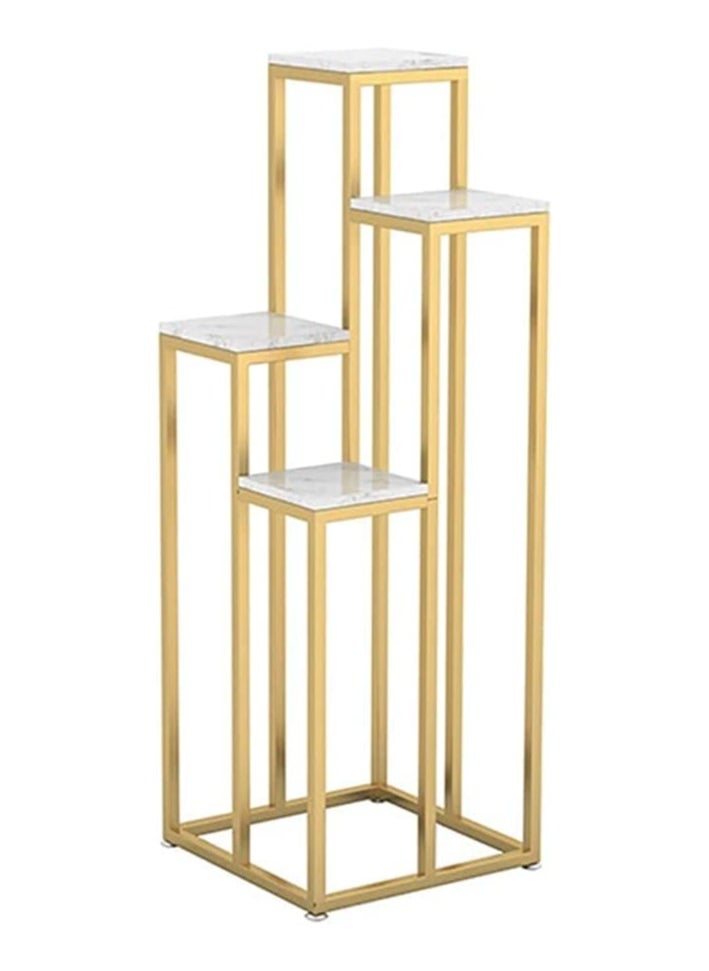 LINGWEI - Plant Stand Metal Flower Stand For Home Display Stand 4 Layer Plant Pot Holer Golden Frame with Marble Surface Display Rack Metal Plant Stand For Indoor Outdoor - Image 1