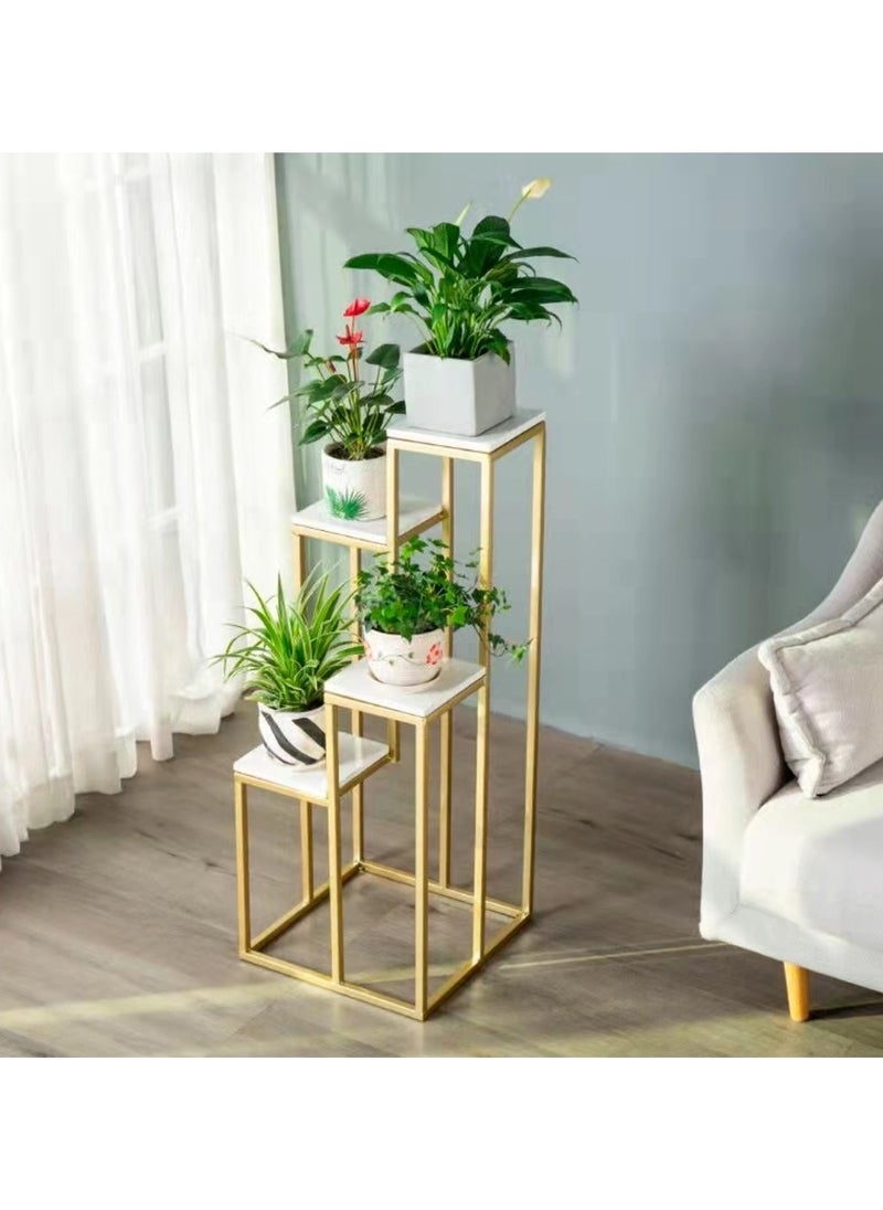 LINGWEI - Plant Stand Metal Flower Stand For Home Display Stand 4 Layer Plant Pot Holer Golden Frame with Marble Surface Display Rack Metal Plant Stand For Indoor Outdoor - Image 1