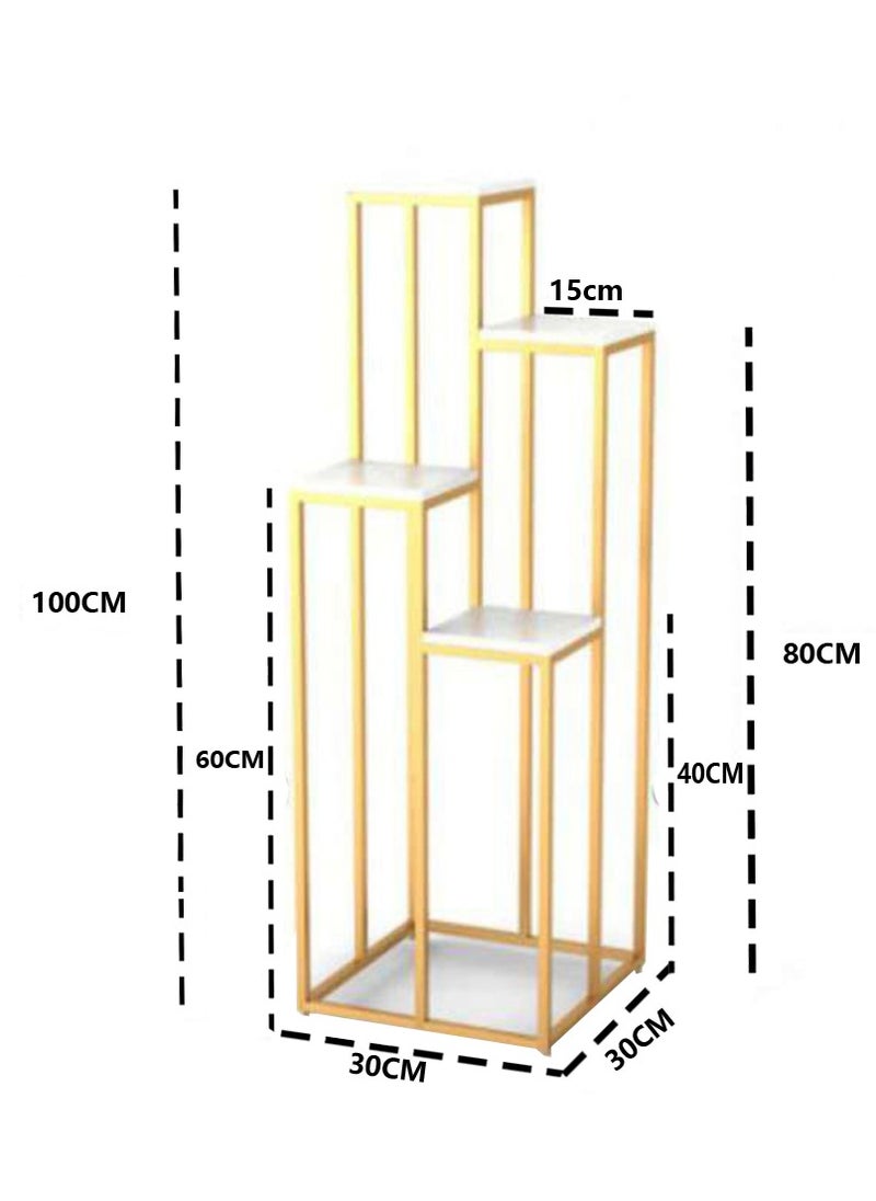LINGWEI - Plant Stand Metal Flower Stand For Home Display Stand 4 Layer Plant Pot Holer Golden Frame with Marble Surface Display Rack Metal Plant Stand For Indoor Outdoor - Image 1