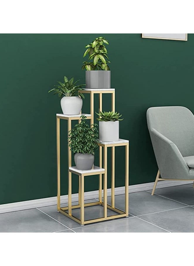 LINGWEI - Plant Stand Metal Flower Stand For Home Display Stand 4 Layer Plant Pot Holer Golden Frame with Marble Surface Display Rack Metal Plant Stand For Indoor Outdoor - Image 1