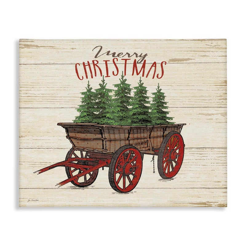 Stupell Industries Merry Christmas Tree Wagon Oversized Stretched Canvas Wall Art Proudly Made in USA