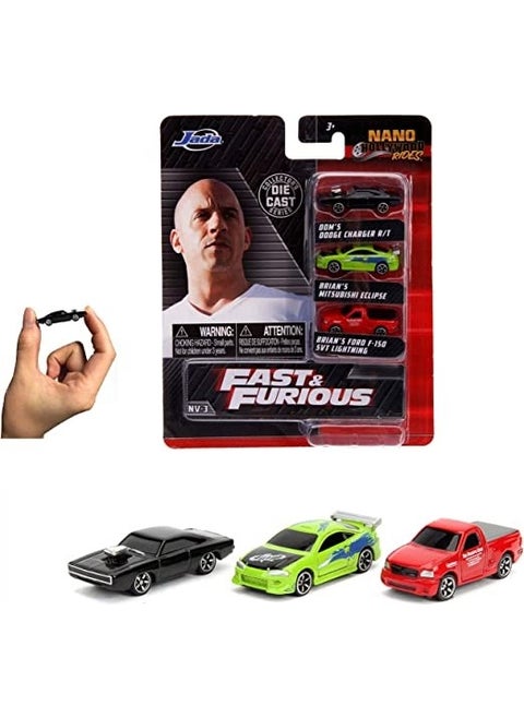 Fast & Furious Nano Cars (Set of 3) 1:65 Scale, 4 cm