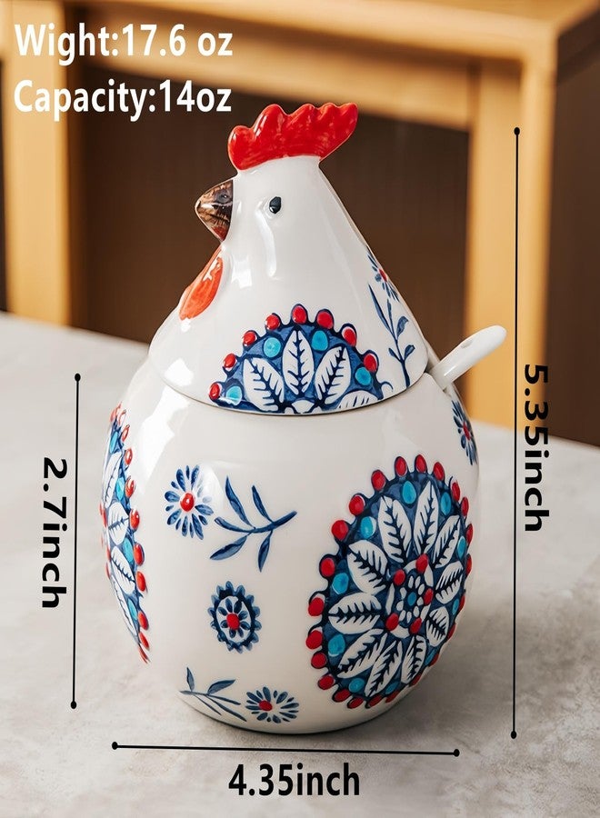 stablerice 14OZ Ceramic Salt Cellar with Lid and Spoon,Chicken Salt Container with Spoon, Salt Jar for Counter, Coffee, Sugar, Spices and Candies, Salt and Sugar Container sets for Countertop - Image 3