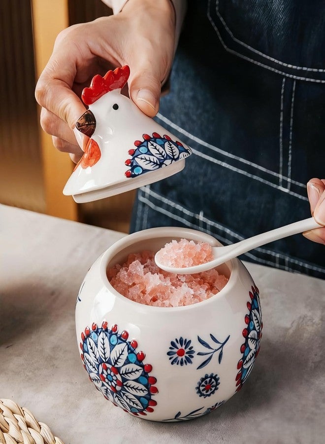 stablerice 14OZ Ceramic Salt Cellar with Lid and Spoon,Chicken Salt Container with Spoon, Salt Jar for Counter, Coffee, Sugar, Spices and Candies, Salt and Sugar Container sets for Countertop - Image 2