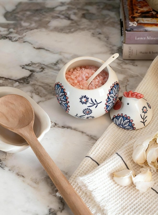 stablerice 14OZ Ceramic Salt Cellar with Lid and Spoon,Chicken Salt Container with Spoon, Salt Jar for Counter, Coffee, Sugar, Spices and Candies, Salt and Sugar Container sets for Countertop - Image 4