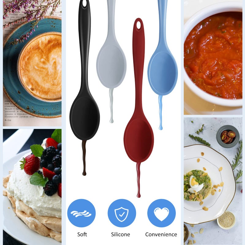 Shappy 4 Pieces Silicone Cooking Spoons 10.6 Inch Heat Resistant Kitchen Spoons for Mixing, Serving and Stirring Upgrade Large Non Stick Basting Utensils, Dishwasher Safe(Spoon,Fashionable Color) - Image 4