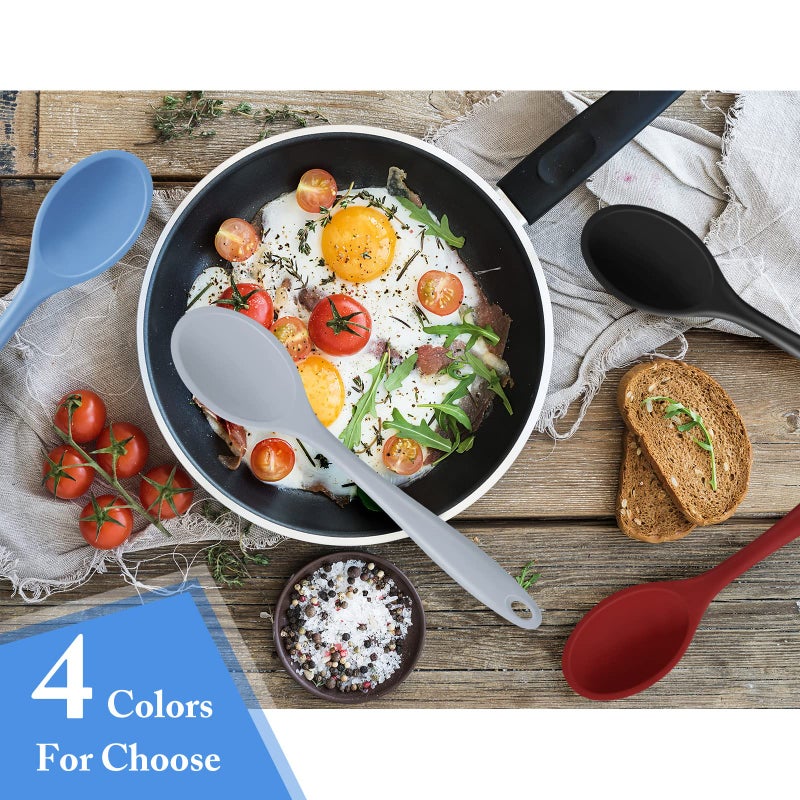 Shappy 4 Pieces Silicone Cooking Spoons 10.6 Inch Heat Resistant Kitchen Spoons for Mixing, Serving and Stirring Upgrade Large Non Stick Basting Utensils, Dishwasher Safe(Spoon,Fashionable Color) - Image 5