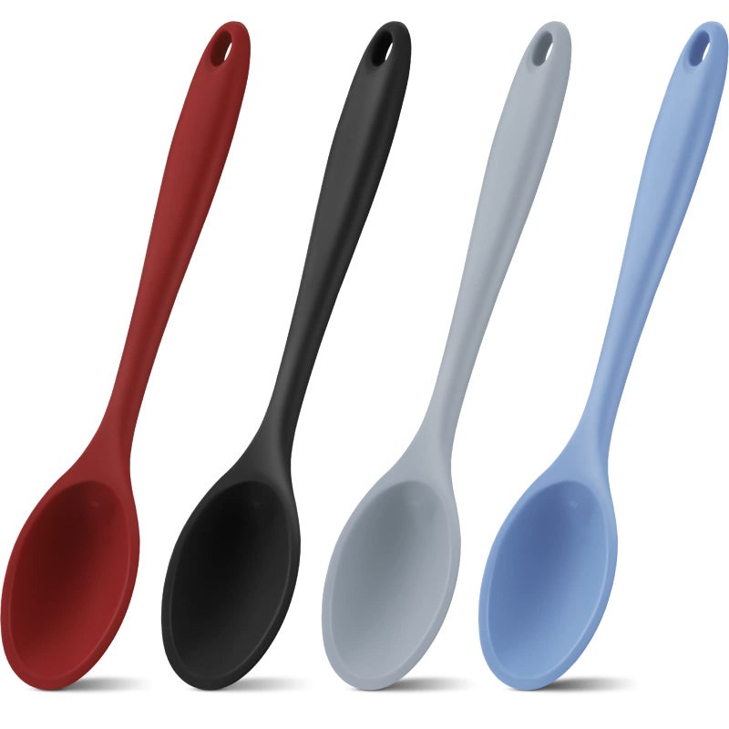 Shappy 4 Pieces Silicone Cooking Spoons 10.6 Inch Heat Resistant Kitchen Spoons for Mixing, Serving and Stirring Upgrade Large Non Stick Basting Utensils, Dishwasher Safe(Spoon,Fashionable Color) - Image 1