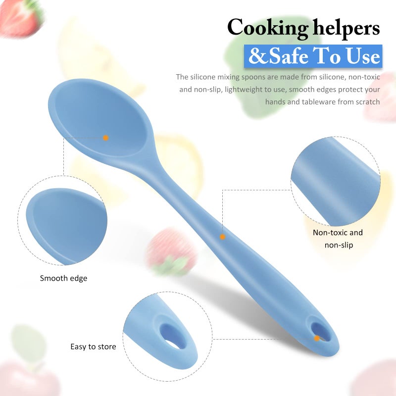 Shappy 4 Pieces Silicone Cooking Spoons 10.6 Inch Heat Resistant Kitchen Spoons for Mixing, Serving and Stirring Upgrade Large Non Stick Basting Utensils, Dishwasher Safe(Spoon,Fashionable Color) - Image 3