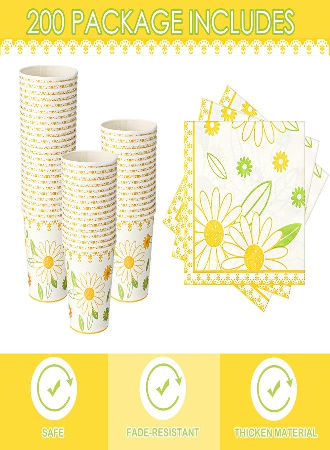 Irenare 200 Pcs Yellow Daisy Floral Party Plates Supplies - Disposable Dessert Paper Plates, Napkins, Cups - Birthday Decorations Dinnerware Set for Birthday, Baby Shower, Summer Theme Party - Image 3