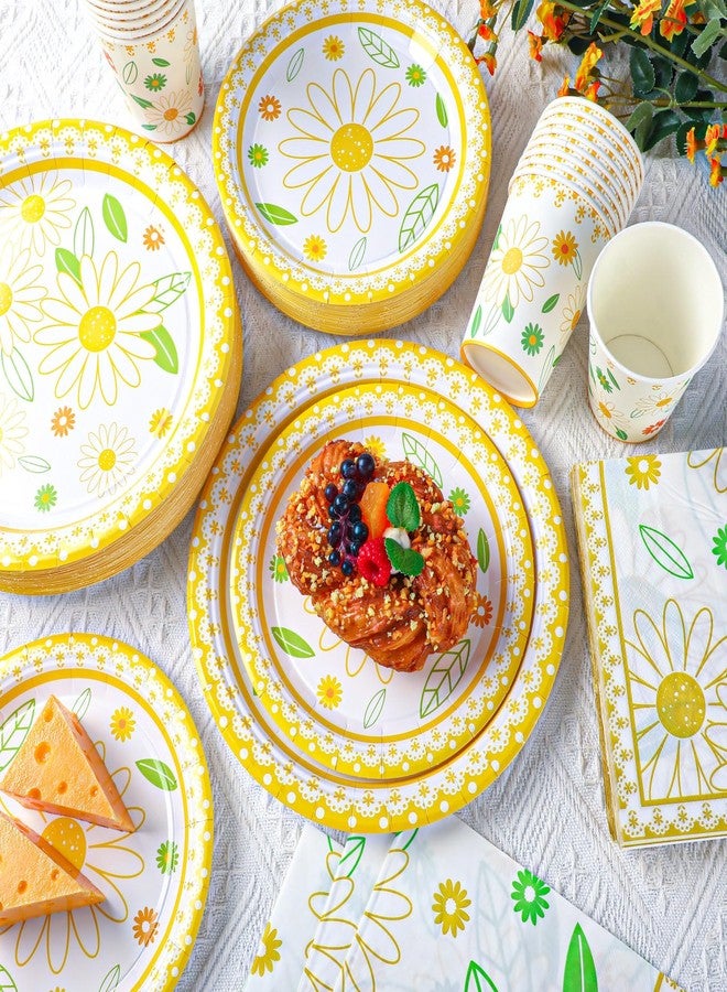 Irenare 200 Pcs Yellow Daisy Floral Party Plates Supplies - Disposable Dessert Paper Plates, Napkins, Cups - Birthday Decorations Dinnerware Set for Birthday, Baby Shower, Summer Theme Party - Image 4