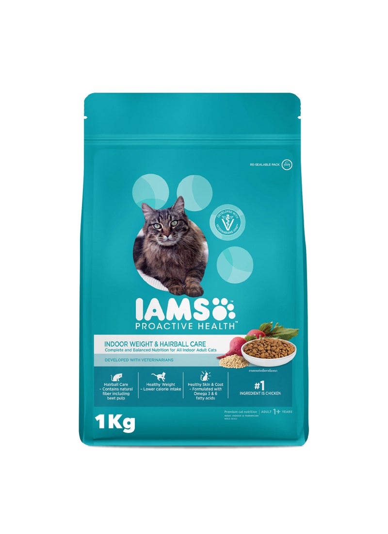 Iams Adult Indoor Weight Control & Hairball Control Dry Cat Food 1kg - Image 1