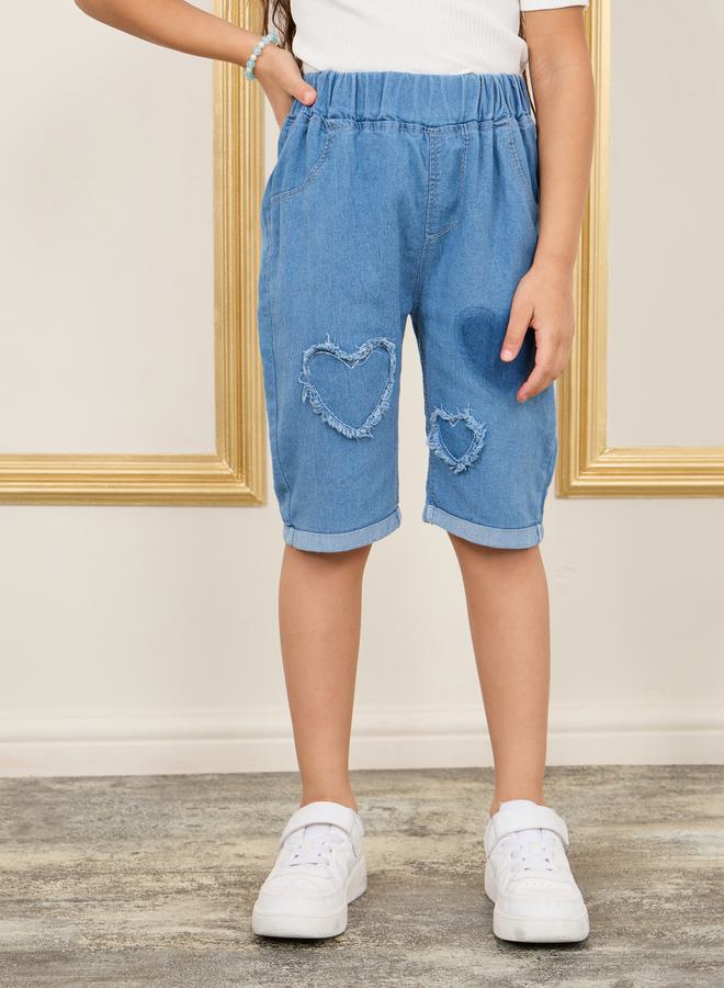 Styli Heart Tassel Texture Denim Short  - Image 1
