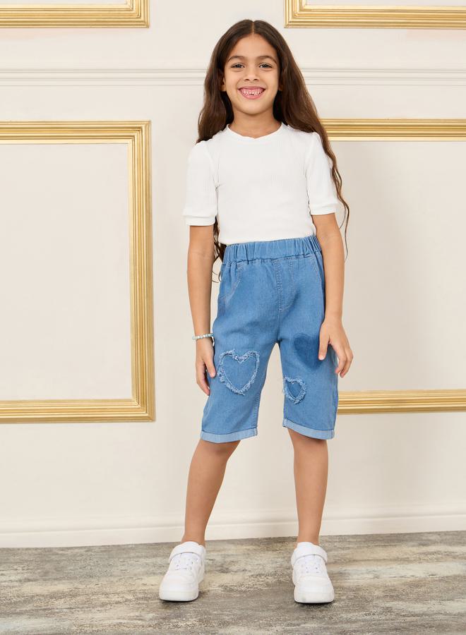 Styli Heart Tassel Texture Denim Short  - Image 2