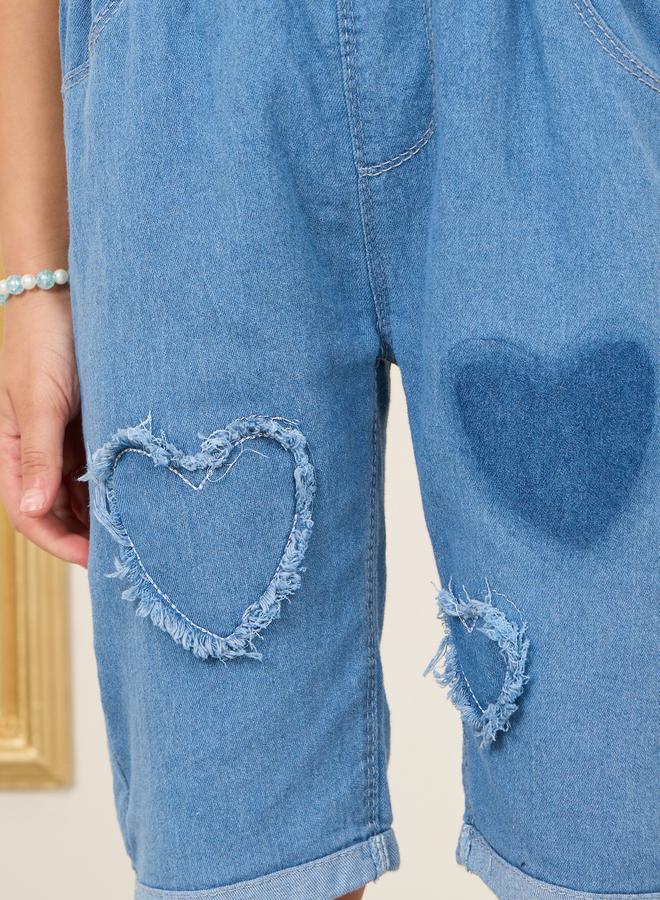 Styli Heart Tassel Texture Denim Short  - Image 3