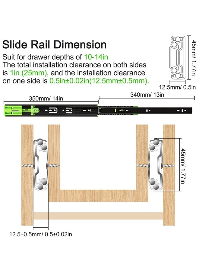 غنافوتو 2 قطعة من سكك الأدراج، سكك أدراج قابلة للتمديد بالكامل مع إغلاق ناعم، سكك خزانة من الفولاذ المقاوم للصدأ بسمك 3 أضعاف، مسارات سكك، 350 مم - Image 5