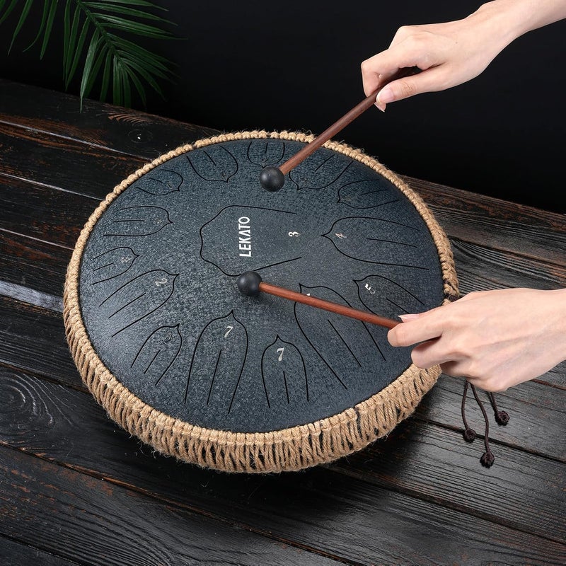 LEKATO Steel Tongue Drum 14 Inch 15 Notes Steel Drum C Key Beginner/Professional Handpan Drum Percussion for Meditation Yoga Musical Education, Best Gift for Familes/Friends - Image 2