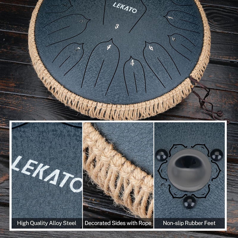 LEKATO Steel Tongue Drum 14 Inch 15 Notes Steel Drum C Key Beginner/Professional Handpan Drum Percussion for Meditation Yoga Musical Education, Best Gift for Familes/Friends - Image 4