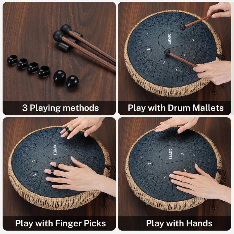 LEKATO Steel Tongue Drum 14 Inch 15 Notes Steel Drum C Key Beginner/Professional Handpan Drum Percussion for Meditation Yoga Musical Education, Best Gift for Familes/Friends - Image 5