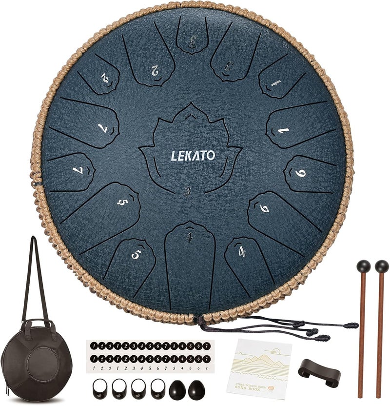 LEKATO Steel Tongue Drum 14 Inch 15 Notes Steel Drum C Key Beginner/Professional Handpan Drum Percussion for Meditation Yoga Musical Education, Best Gift for Familes/Friends - Image 1