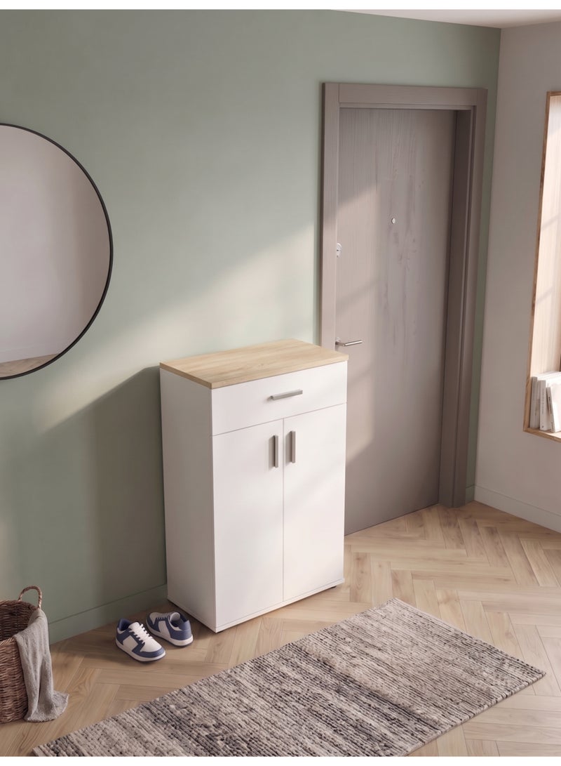 Furniture Store Modern shoe rack/shoe cabinet with a wide drawer and 5 shelves, MDF, in light wood color with white, high-quality finish, from Furniture Store. - Image 2