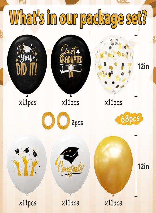 OuMuaMua 2025 Graduation Party Decorations, 68pcs Graduation Balloons Black and Gold Grad Decor for College High School Class of 2025 Congrats Grad Party Decor - Image 3