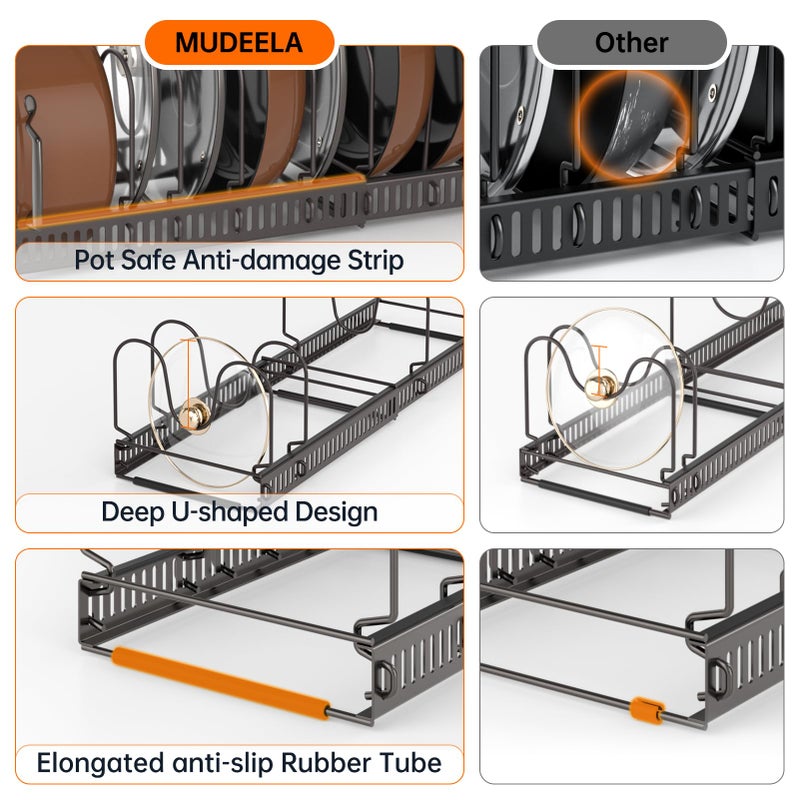 MUDEELA Pots and Pans Organizer Rack for under Cabinet, Expandable Pot Lid Kitchen Cabinet Organizer Holder with 10 Adjustable Compartment Cutting Board Organizer for Pan Lid Cookie Sheet Rack, Bronze - Image 4