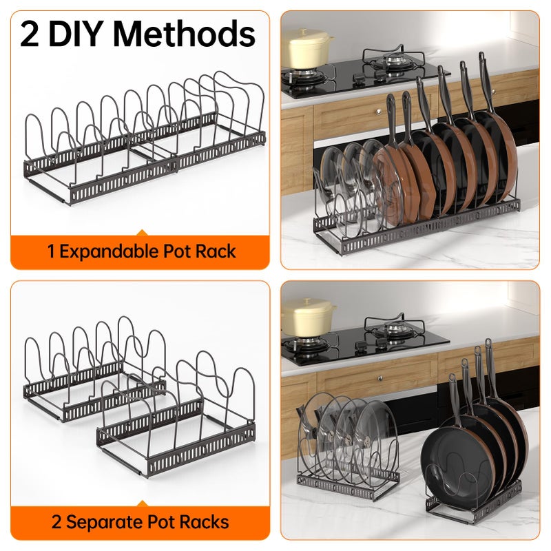 MUDEELA Pots and Pans Organizer Rack for under Cabinet, Expandable Pot Lid Kitchen Cabinet Organizer Holder with 10 Adjustable Compartment Cutting Board Organizer for Pan Lid Cookie Sheet Rack, Bronze - Image 5