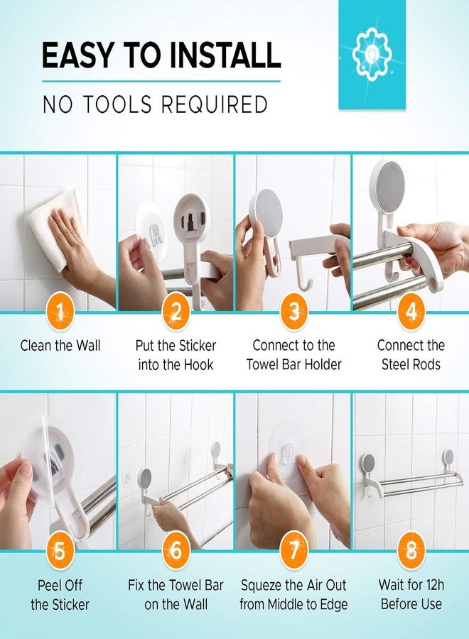 Boniry Self Adhesive Towel Holder | Bathroom Hanger Without Drilling | Strong Suction Wall Mount | Space-Saving Towel Bar for Kitchen or Bathroom, Easy Installation, Durable Design (2 Bars) - Image 2