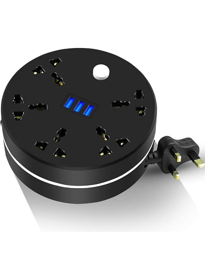 promass Concealable Power Strips Extension Cord 5 Outlets, 3 USB Ports Power Socket, Plug Extension with 2M Cord for Home Office - Image 1