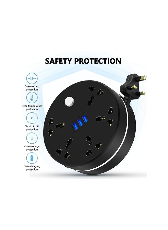 promass Concealable Power Strips Extension Cord 5 Outlets, 3 USB Ports Power Socket, Plug Extension with 2M Cord for Home Office - Image 4