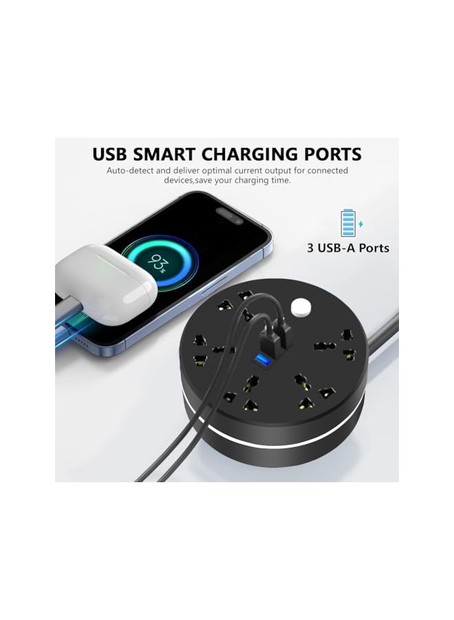 promass Concealable Power Strips Extension Cord 5 Outlets, 3 USB Ports Power Socket, Plug Extension with 2M Cord for Home Office - Image 5