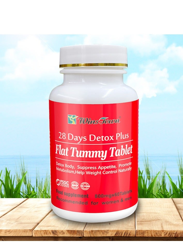 وينز تاون قرص التخلص من السموم من البطن المسطحة لمدة 28 يومًا، حبوب إنقاص الوزن، مكملات غذائية، الهضم والتمثيل الغذائي، 60 قرصًا - Image 5