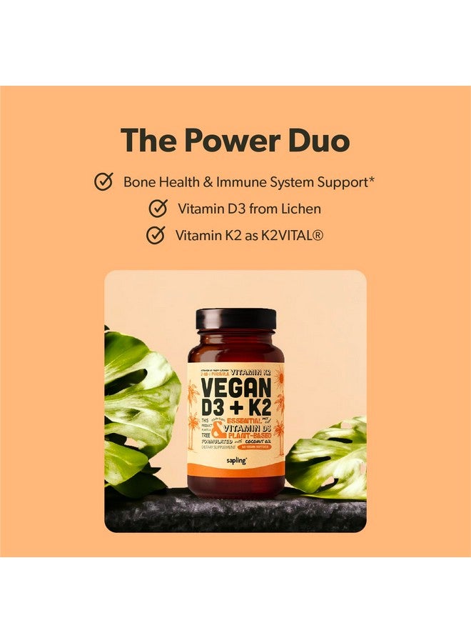 sapling Vegan Vitamin D3 + K2 Supplement with MCT Oil from Coconut - 4000 IU Vitamin D and 100mcg Vitamin K2 as Mk7 - Calcium Absorption, Bone Strength, and Immune Health Support* - 60 Softgels  - Image 2