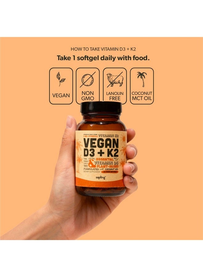 sapling Vegan Vitamin D3 + K2 Supplement with MCT Oil from Coconut - 4000 IU Vitamin D and 100mcg Vitamin K2 as Mk7 - Calcium Absorption, Bone Strength, and Immune Health Support* - 60 Softgels  - Image 4