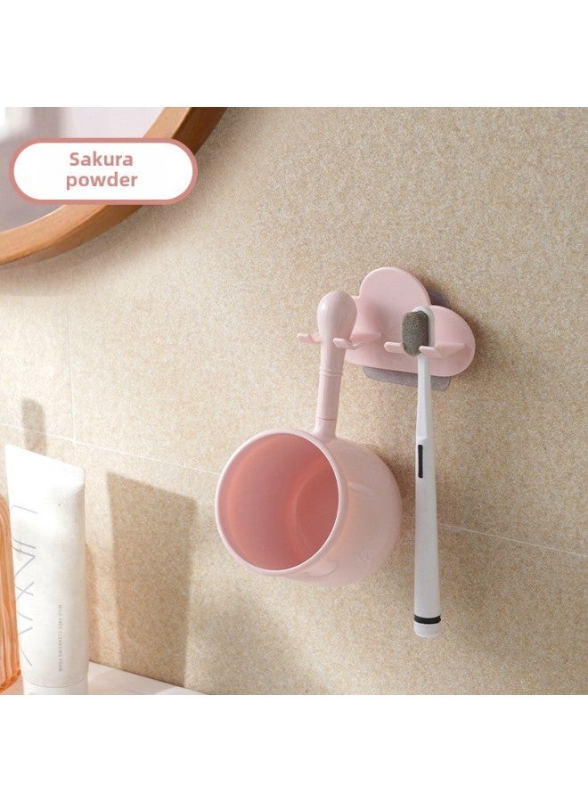 Knock On The Clouds With Handle Wash Cup Toothbrush Holder Suit Wall-mounted Gargle Cup Drop-proof Gargle Cup Three-piece Set-Color:Sakura Powder-Capacity:51-100ML  - Image 1
