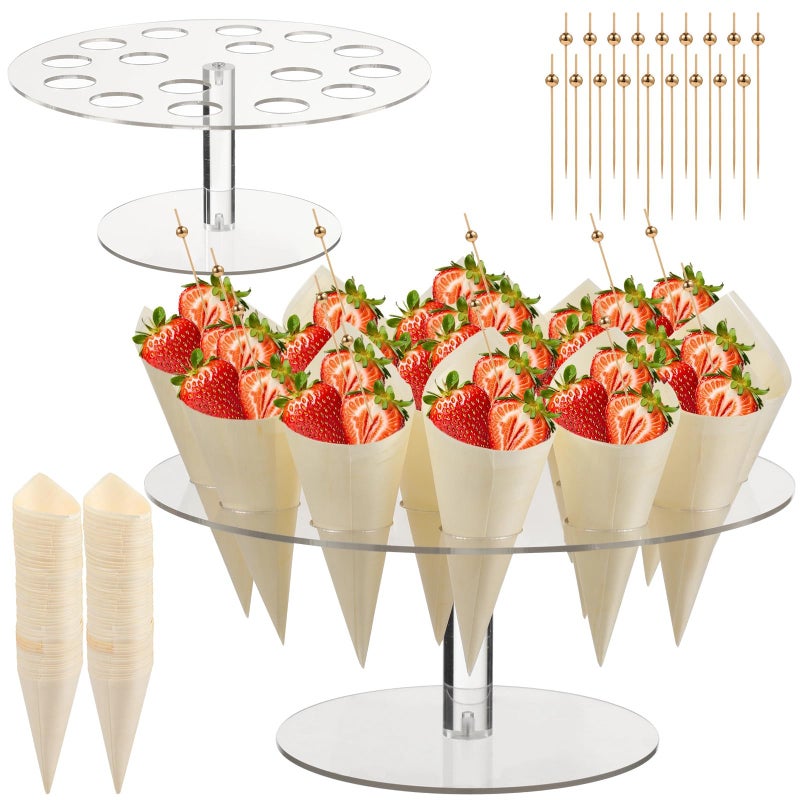 Modern Acrylic Ice Cream Cone Holder Display Stand With 100 Cocktail Picks 16 Holes Party Decoration - Image 2