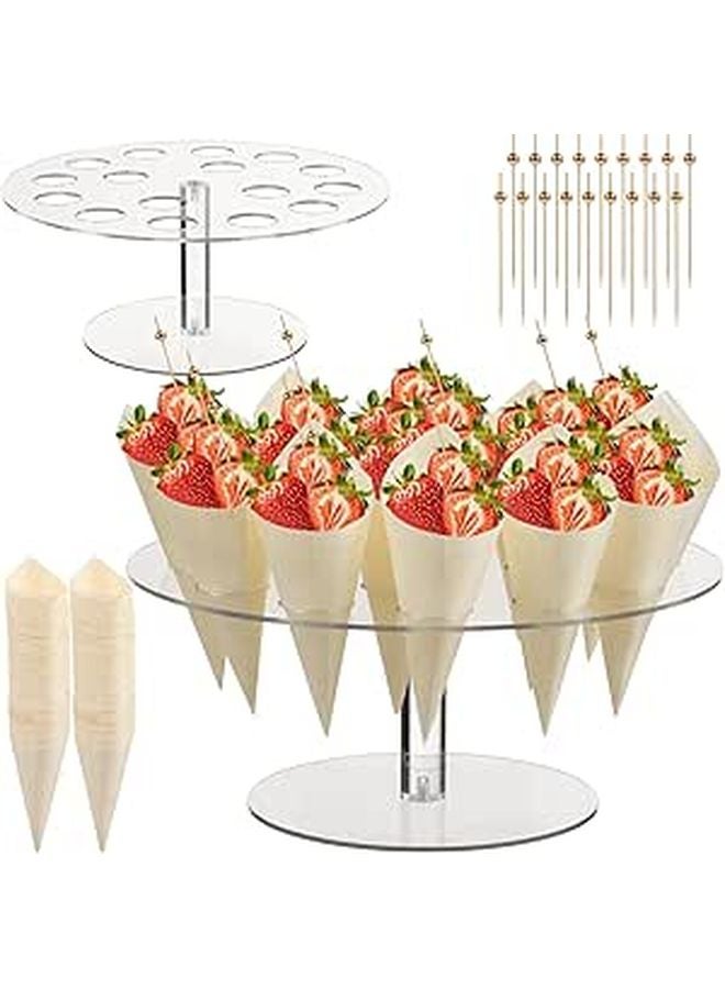 Modern Acrylic Ice Cream Cone Holder Display Stand With 100 Cocktail Picks 16 Holes Party Decoration - Image 1